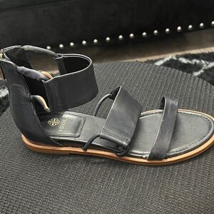 Sol Sana Black Leather Sandals with Tan Sole